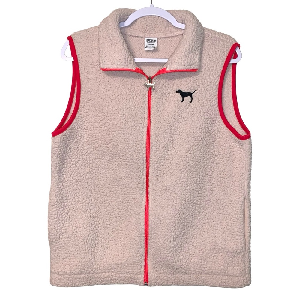 PINK Victoria’s Secret Zip Up Sherpa Sweater Vest Cream Comfy Fall Autumn Layer